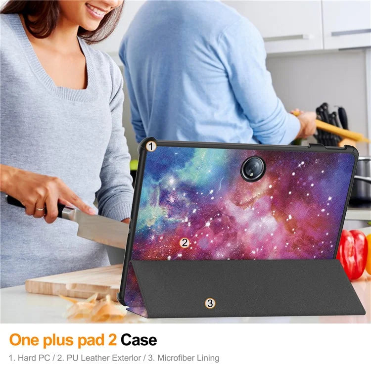 For OnePlus Pad 2 Stand Case Pattern Print Leather Tablet Cover
