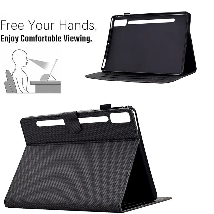 For Lenovo Tab P12 Leather Case Carbon Fiber Texture Tablet Cover Stand View