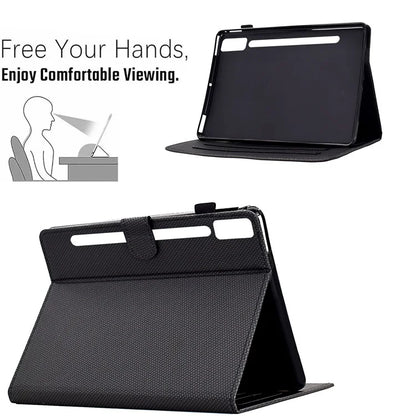 For Lenovo Tab P12 Leather Case Carbon Fiber Texture Tablet Cover Stand View