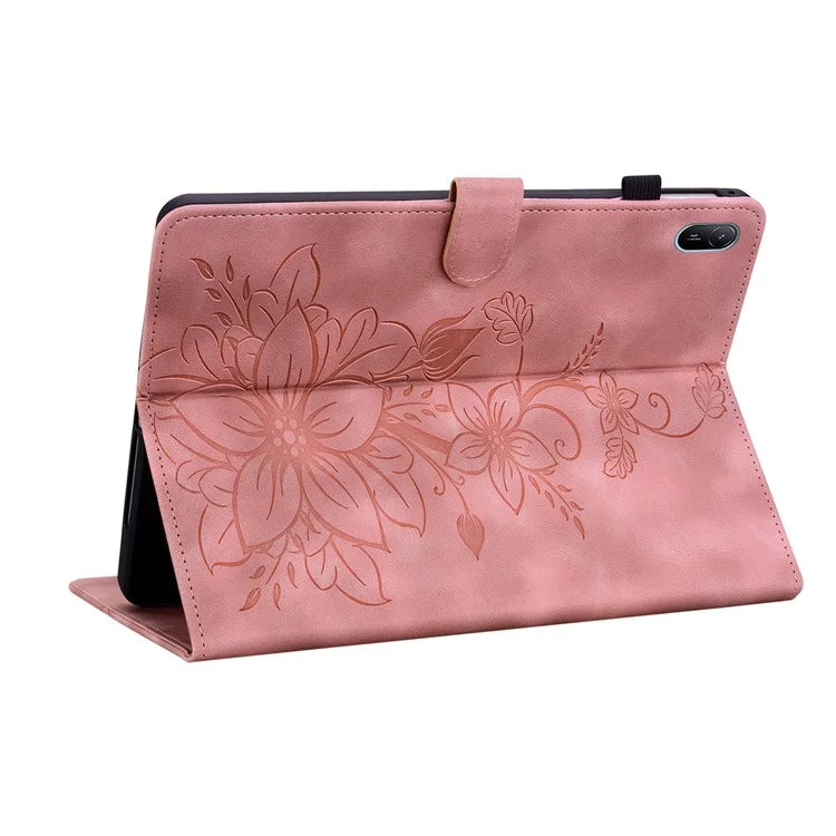 For Huawei MatePad SE 11 Case Lily Flower Imprint Leather Tablet Cover with Card Slots