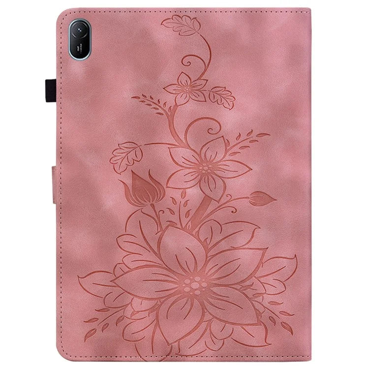 For Huawei MatePad SE 11 Case Lily Flower Imprint Leather Tablet Cover with Card Slots