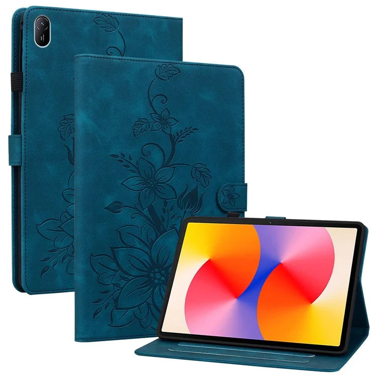 For Huawei MatePad SE 11 Case Lily Flower Imprint Leather Tablet Cover with Card Slots
