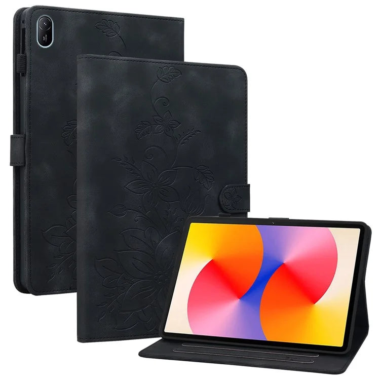 For Huawei MatePad SE 11 Case Lily Flower Imprint Leather Tablet Cover with Card Slots