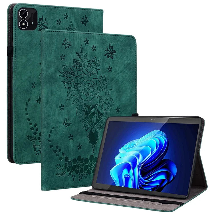 For itel Pad One Case Card Holder Anti-Scratch Leather Cover Rose Flower Imprint
