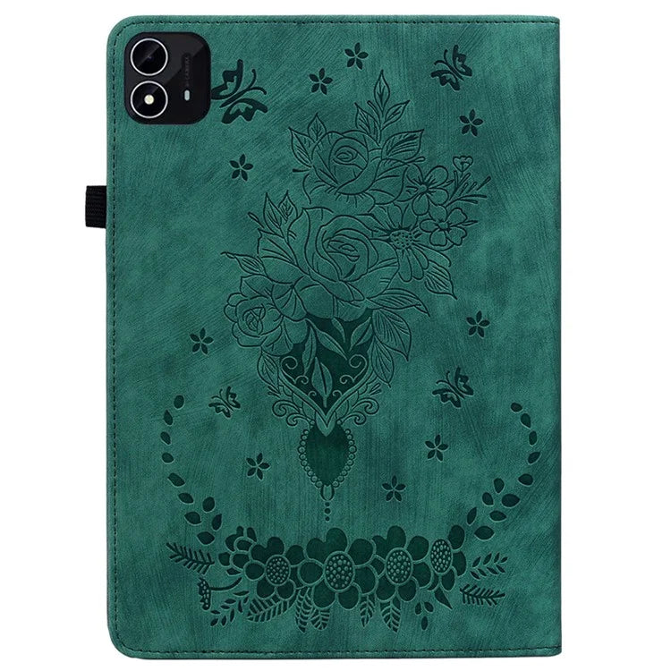 For itel Pad One Case Card Holder Anti-Scratch Leather Cover Rose Flower Imprint