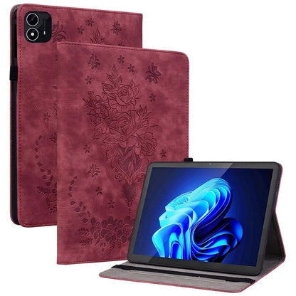 For itel Pad One Case Card Holder Anti-Scratch Leather Cover Rose Flower Imprint