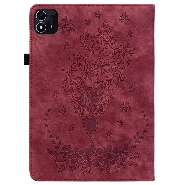 For itel Pad One Case Card Holder Anti-Scratch Leather Cover Rose Flower Imprint