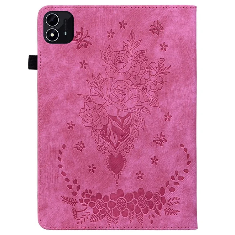 For itel Pad One Case Card Holder Anti-Scratch Leather Cover Rose Flower Imprint