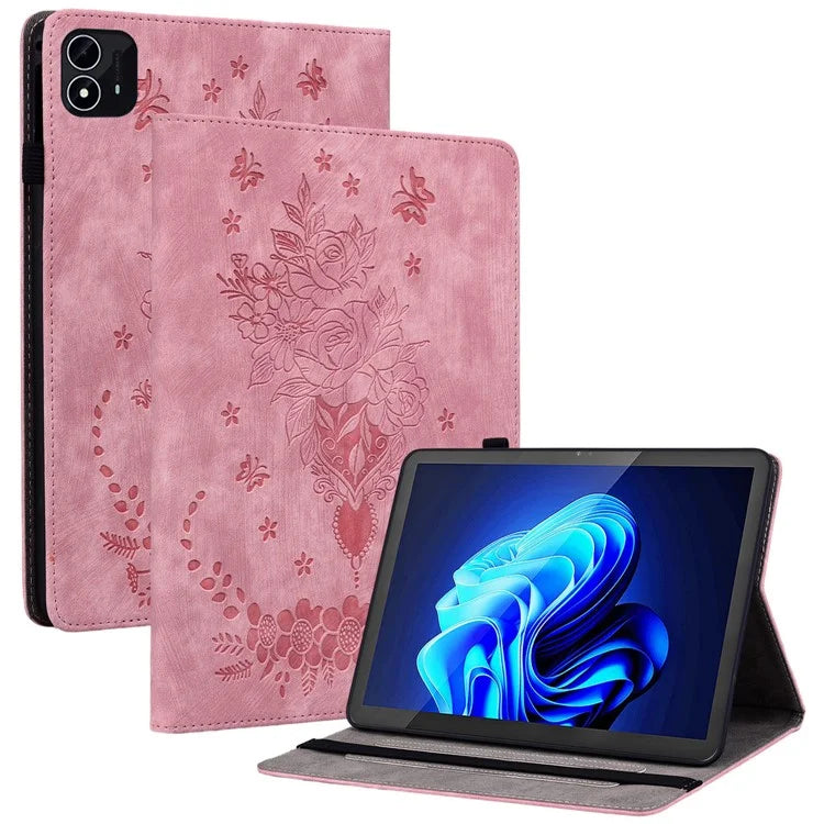 For itel Pad One Case Card Holder Anti-Scratch Leather Cover Rose Flower Imprint