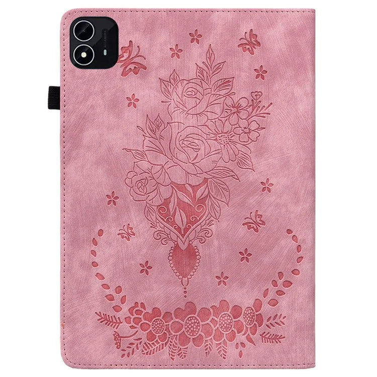 For itel Pad One Case Card Holder Anti-Scratch Leather Cover Rose Flower Imprint