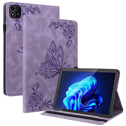 For itel Pad One Case Butterfly Flower Imprint Card Slots PU Leather Tablet Cover