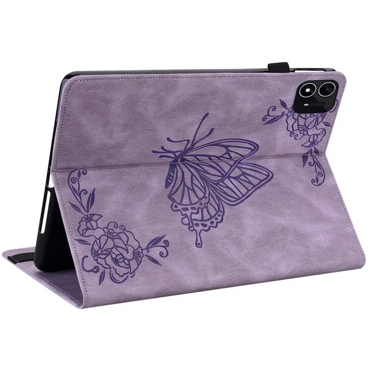 For itel Pad One Case Butterfly Flower Imprint Card Slots PU Leather Tablet Cover