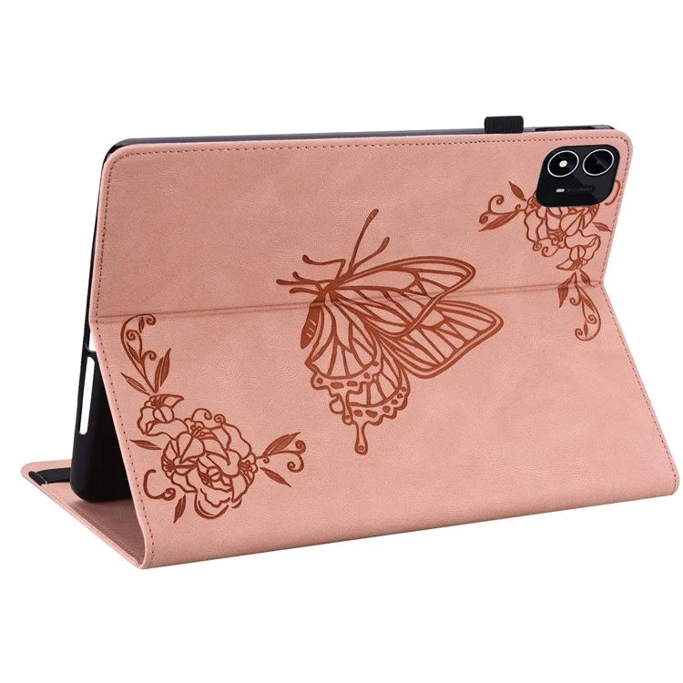 For itel Pad One Case Butterfly Flower Imprint Card Slots PU Leather Tablet Cover