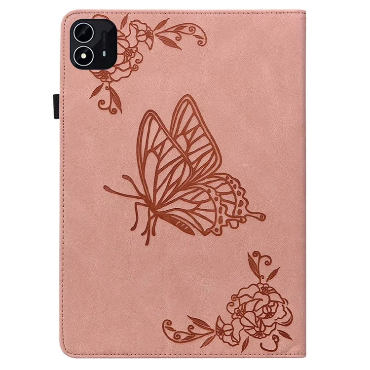 For itel Pad One Case Butterfly Flower Imprint Card Slots PU Leather Tablet Cover