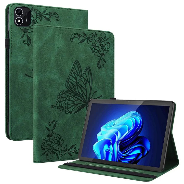 For itel Pad One Case Butterfly Flower Imprint Card Slots PU Leather Tablet Cover