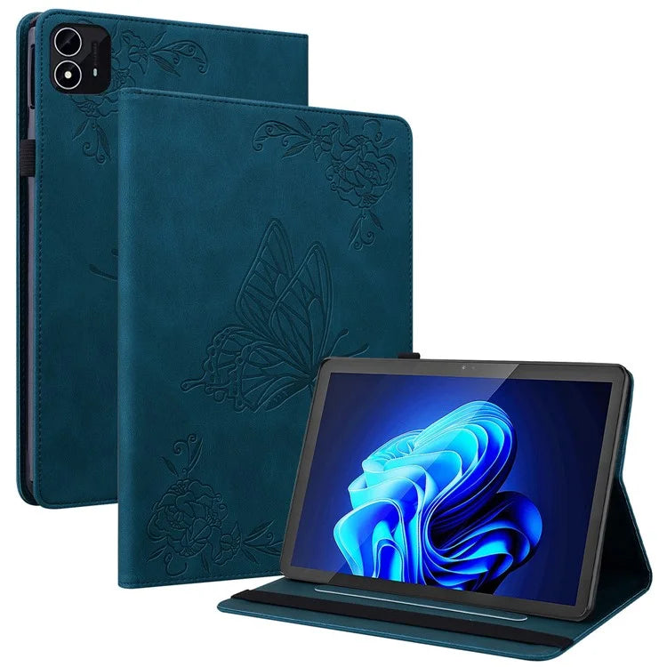 For itel Pad One Case Butterfly Flower Imprint Card Slots PU Leather Tablet Cover