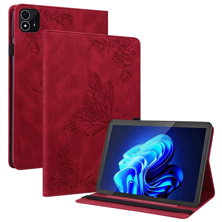 For itel Pad One Case Butterfly Flower Imprint Card Slots PU Leather Tablet Cover
