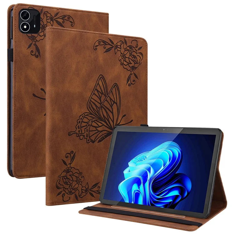 For itel Pad One Case Butterfly Flower Imprint Card Slots PU Leather Tablet Cover