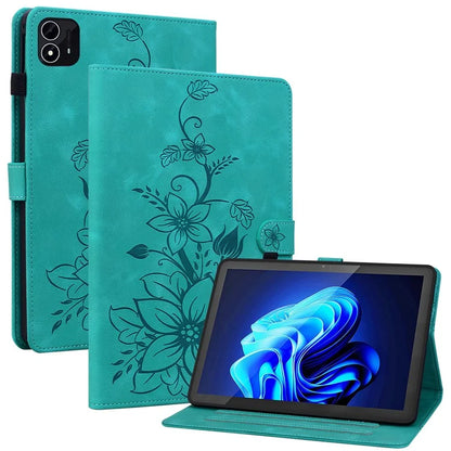 For itel Pad One Case with Card Slots Lily Flower Imprint Leather Tablet Cover