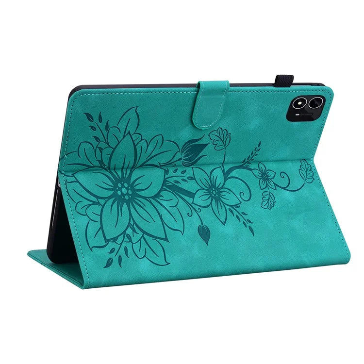 For itel Pad One Case with Card Slots Lily Flower Imprint Leather Tablet Cover