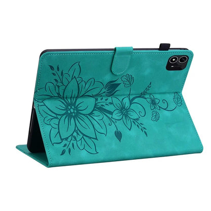 For itel Pad One Case with Card Slots Lily Flower Imprint Leather Tablet Cover