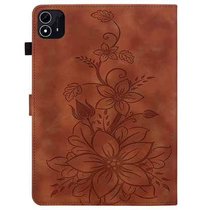 For itel Pad One Case with Card Slots Lily Flower Imprint Leather Tablet Cover