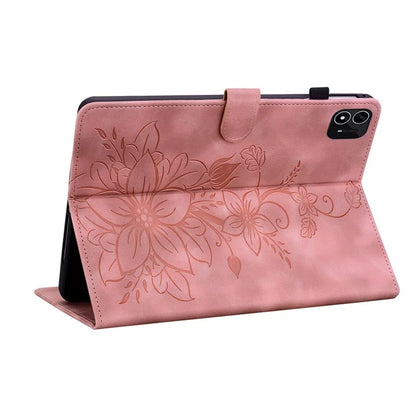 For itel Pad One Case with Card Slots Lily Flower Imprint Leather Tablet Cover