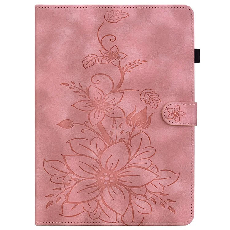 For itel Pad One Case with Card Slots Lily Flower Imprint Leather Tablet Cover