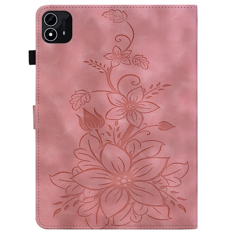 For itel Pad One Case with Card Slots Lily Flower Imprint Leather Tablet Cover