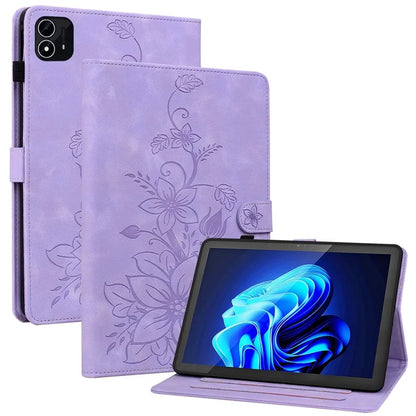 For itel Pad One Case with Card Slots Lily Flower Imprint Leather Tablet Cover
