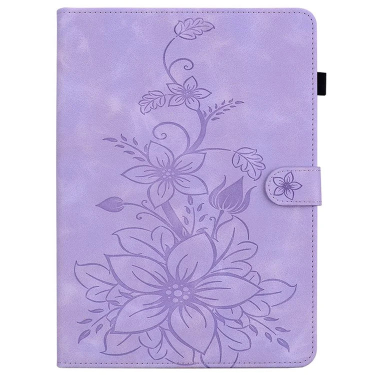 For itel Pad One Case with Card Slots Lily Flower Imprint Leather Tablet Cover