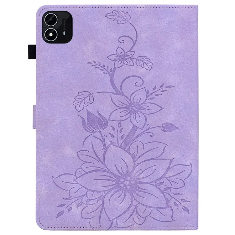 For itel Pad One Case with Card Slots Lily Flower Imprint Leather Tablet Cover