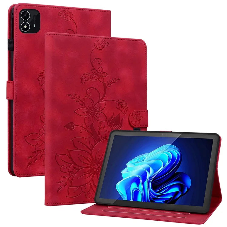 For itel Pad One Case with Card Slots Lily Flower Imprint Leather Tablet Cover