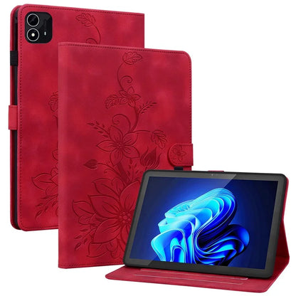 For itel Pad One Case with Card Slots Lily Flower Imprint Leather Tablet Cover