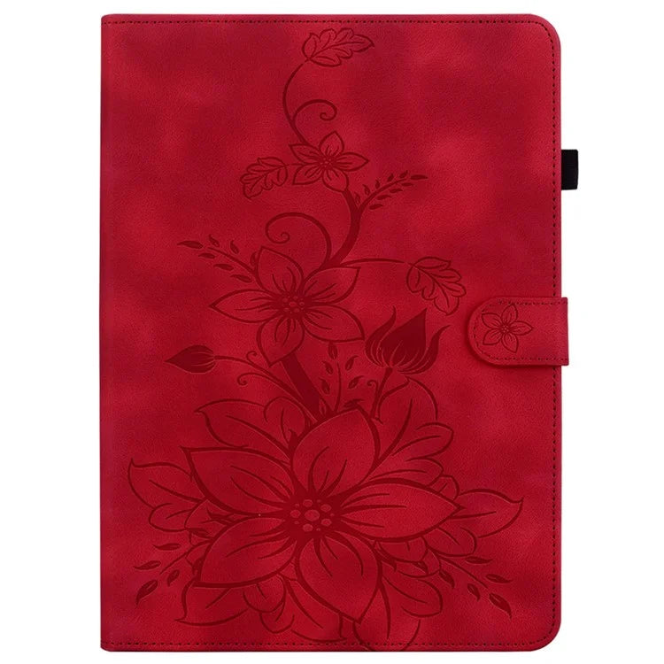 For itel Pad One Case with Card Slots Lily Flower Imprint Leather Tablet Cover