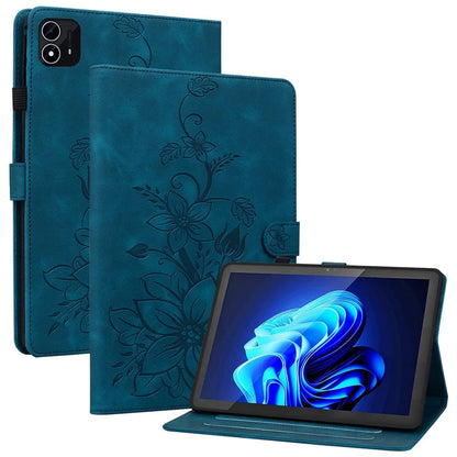 For itel Pad One Case with Card Slots Lily Flower Imprint Leather Tablet Cover