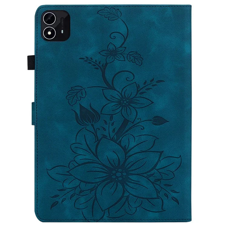 For itel Pad One Case with Card Slots Lily Flower Imprint Leather Tablet Cover