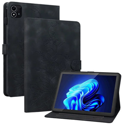 For itel Pad One Case with Card Slots Lily Flower Imprint Leather Tablet Cover