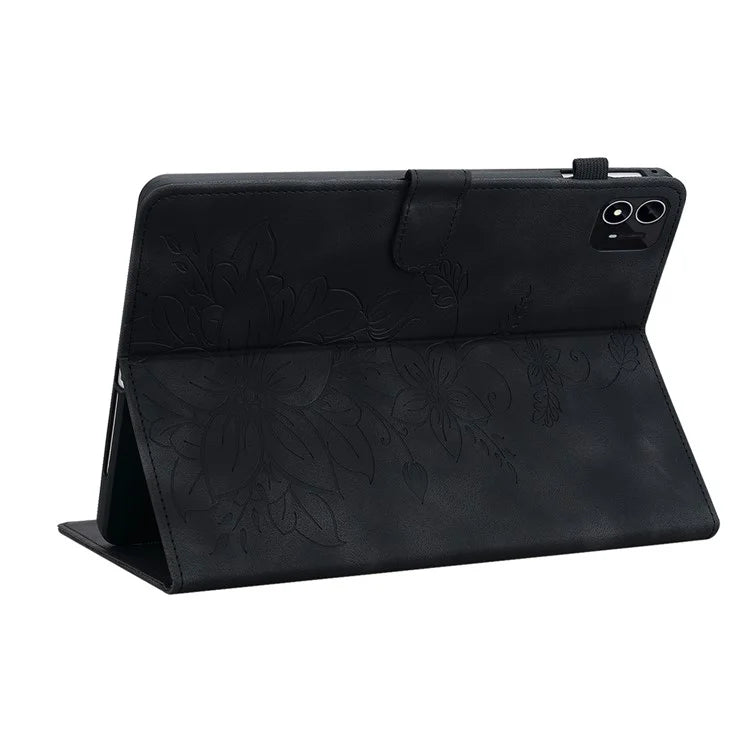 For itel Pad One Case with Card Slots Lily Flower Imprint Leather Tablet Cover
