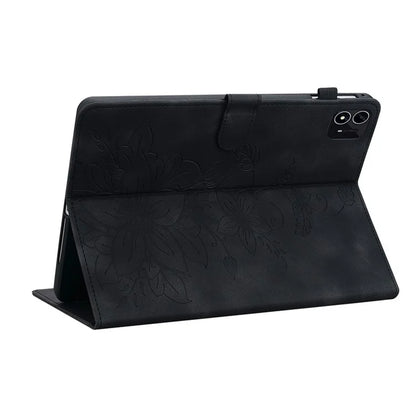 For itel Pad One Case with Card Slots Lily Flower Imprint Leather Tablet Cover