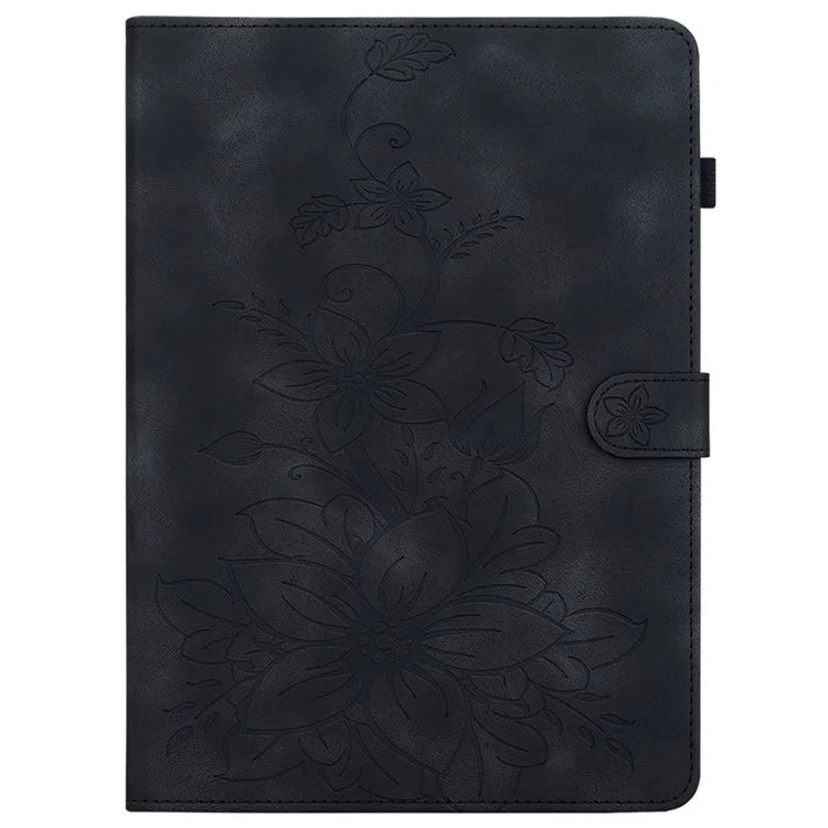 For itel Pad One Case with Card Slots Lily Flower Imprint Leather Tablet Cover