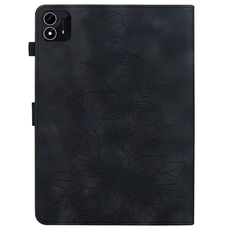 For itel Pad One Case with Card Slots Lily Flower Imprint Leather Tablet Cover