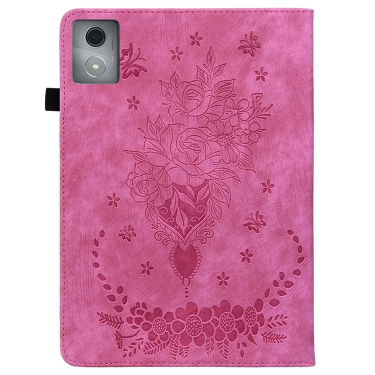 For Lenovo Tab K11 Plus Protective Case Rose Flower Imprint Card Slot Leather Cover