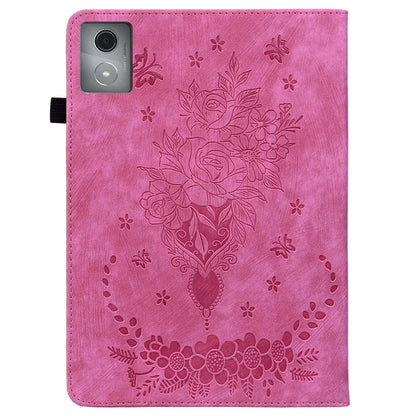 For Lenovo Tab K11 Plus Protective Case Rose Flower Imprint Card Slot Leather Cover