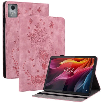 For Lenovo Tab K11 Plus Protective Case Rose Flower Imprint Card Slot Leather Cover