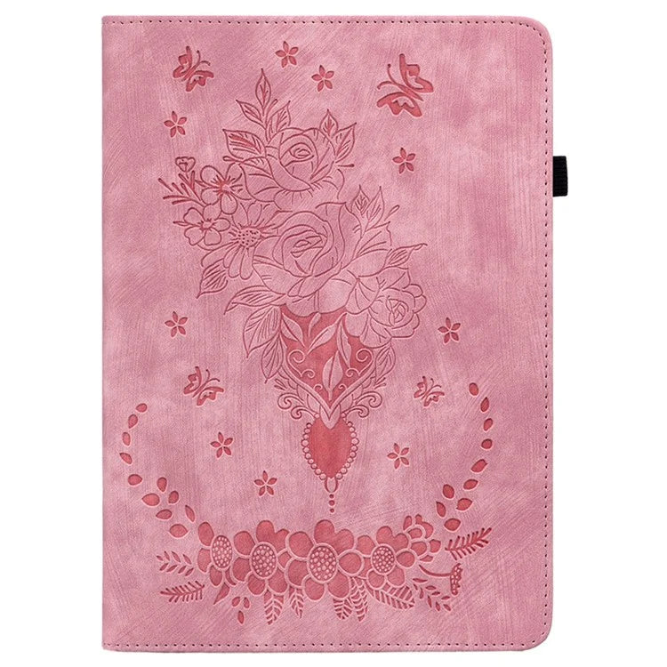 For Lenovo Tab K11 Plus Protective Case Rose Flower Imprint Card Slot Leather Cover