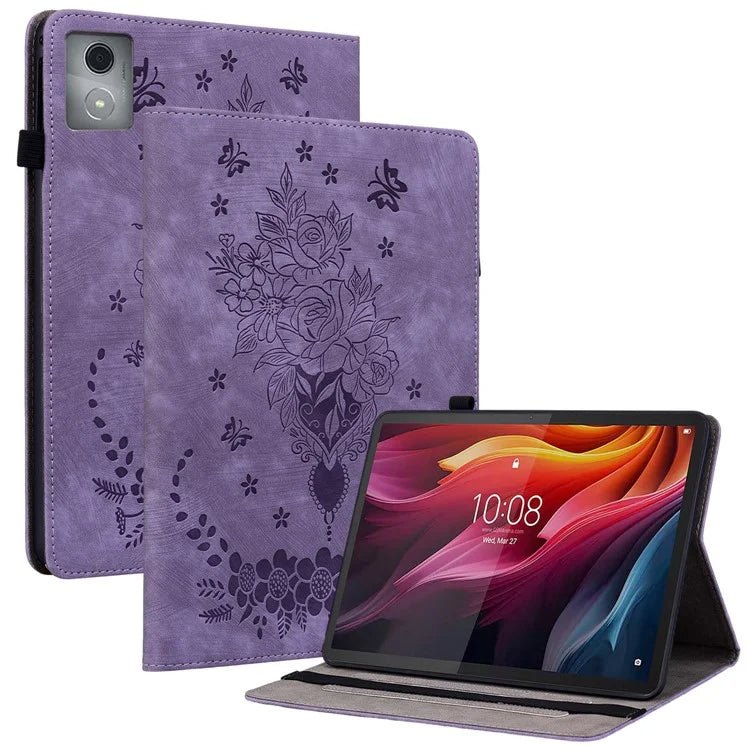 For Lenovo Tab K11 Plus Protective Case Rose Flower Imprint Card Slot Leather Cover