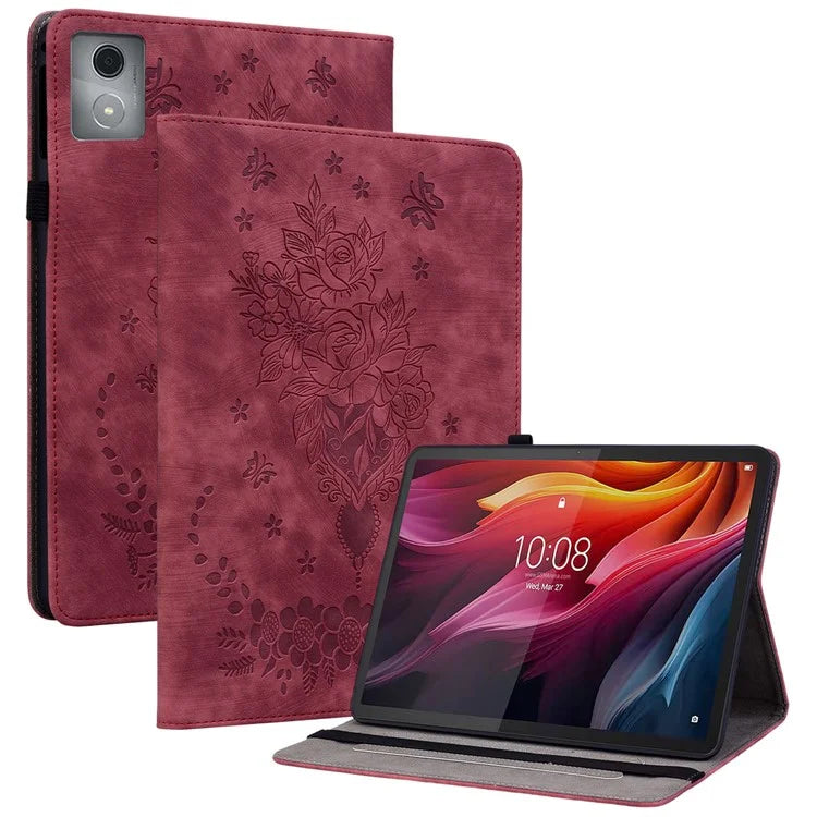 For Lenovo Tab K11 Plus Protective Case Rose Flower Imprint Card Slot Leather Cover