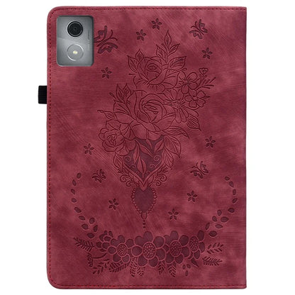 For Lenovo Tab K11 Plus Protective Case Rose Flower Imprint Card Slot Leather Cover