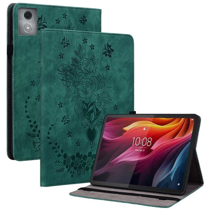 For Lenovo Tab K11 Plus Protective Case Rose Flower Imprint Card Slot Leather Cover